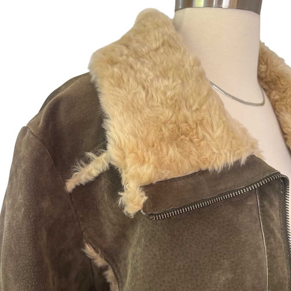 Wilsons Leather 100% leather suede coat faux fur trim brown olive XL - Picture 6 of 16